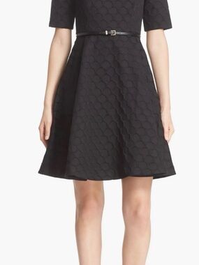 NWT Ted Baker Cealine Belted textured fit & flare black dress size 2